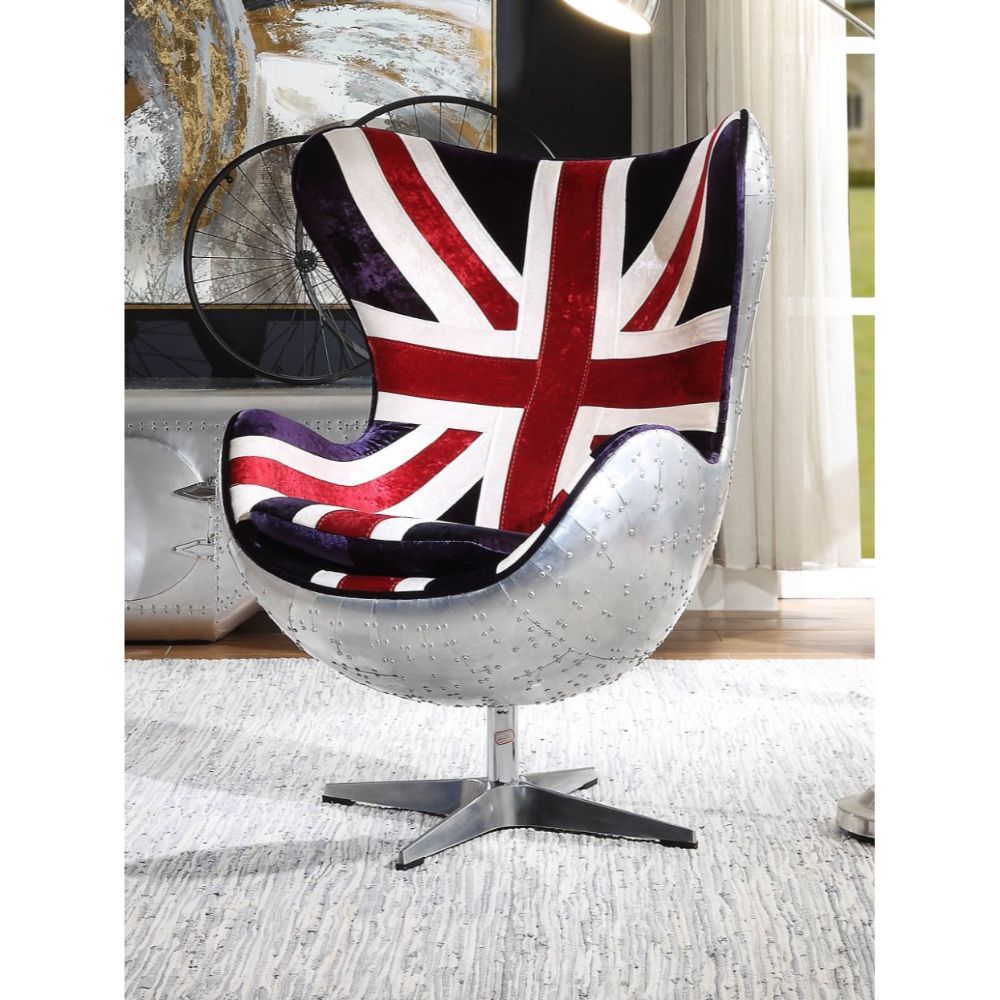 Brancaster British Flag Accent Chair With Swivel By Acme | Mobilia Cleopatra 3 Brancaster British Flag Accent Chair With Swivel by ACME - Image 1
