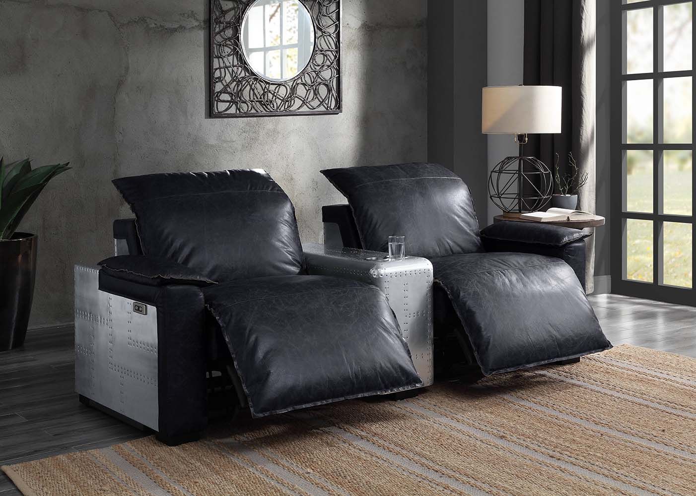Black Leather Misezon Power Motion Recliner 59952 By Acme | Mobilia Cleopatra 3 Black Leather Misezon Power Motion Recliner 59952 by ACME - Image 1