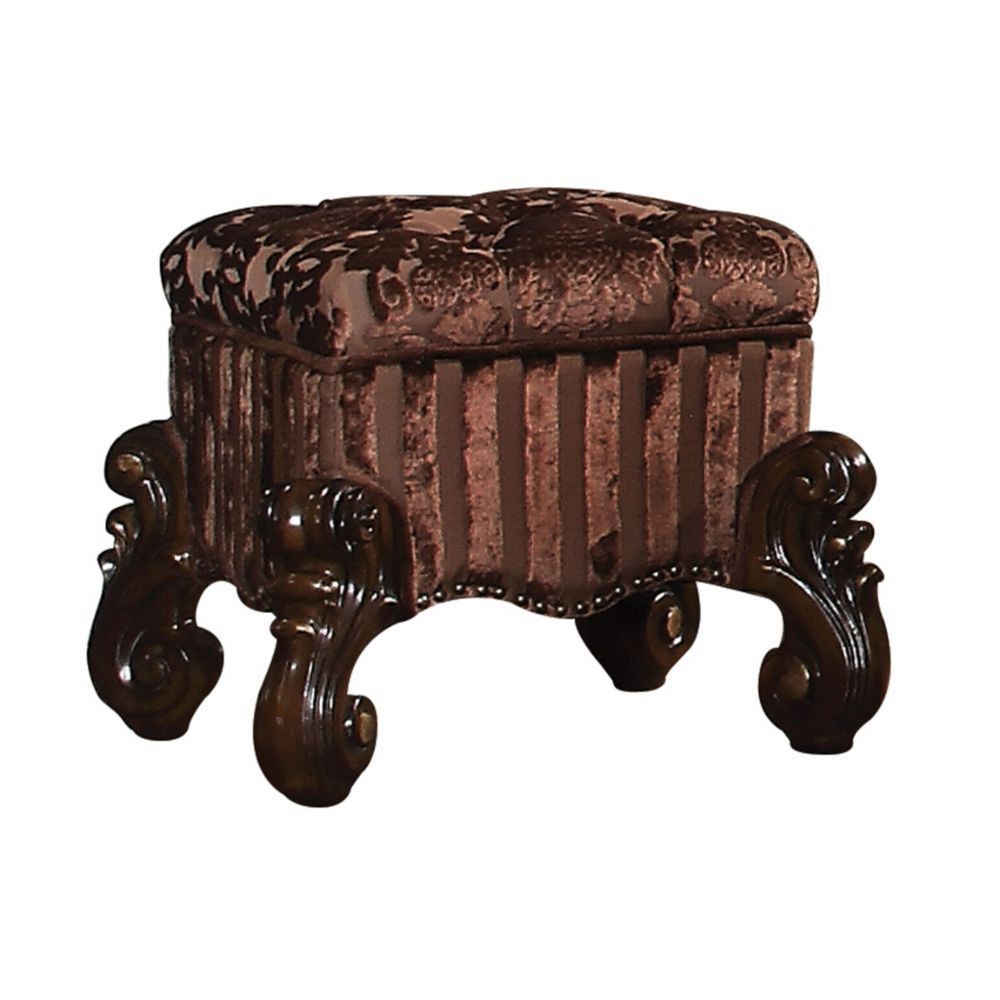 Fabric & Cherry Oak Finish Versailles Vanity Stool 21108 By Acme | Mobilia Cleopatra 3 Fabric & Cherry Oak Finish Versailles Vanity Stool 21108 by ACME - Image 1