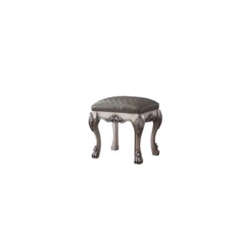 Vintage Bone White & Synthetic Leather Dresden Vanity Stool 28195 by ACME
