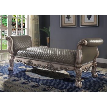 Dresden Leather Bench in Bone White Finish by ACME