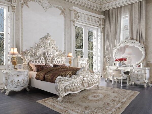 White & Cream Pearl California Bed Traditional Homey Design HD-1807 - Image 2