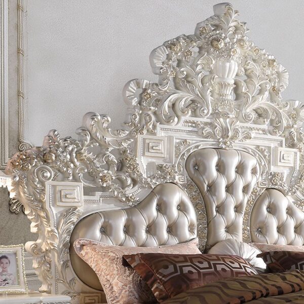 White & Cream Pearl California Bed Traditional Homey Design HD-1807 - Image 4