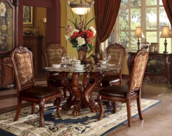 Clear Glass Top & Cherry Oak Dresden Dining Table 60010 by ACME