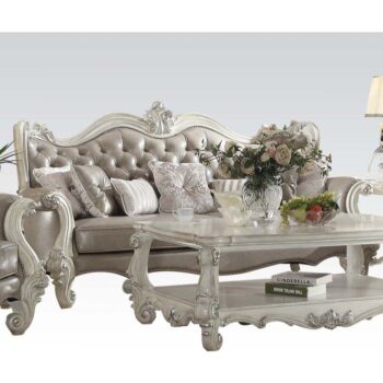 Gray Leather Versailles Sofa W/7 Pillows 52125 By Acme