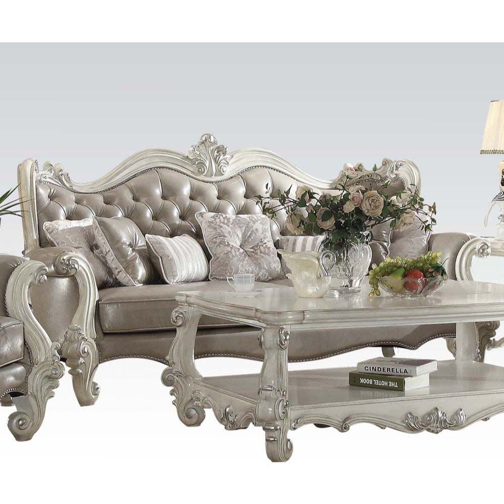 Gray Leather Versailles Sofa W/7 Pillows 52125 By Acme | Mobilia Cleopatra 3 Gray Leather Versailles Sofa W/7 Pillows 52125 By Acme - Image 1