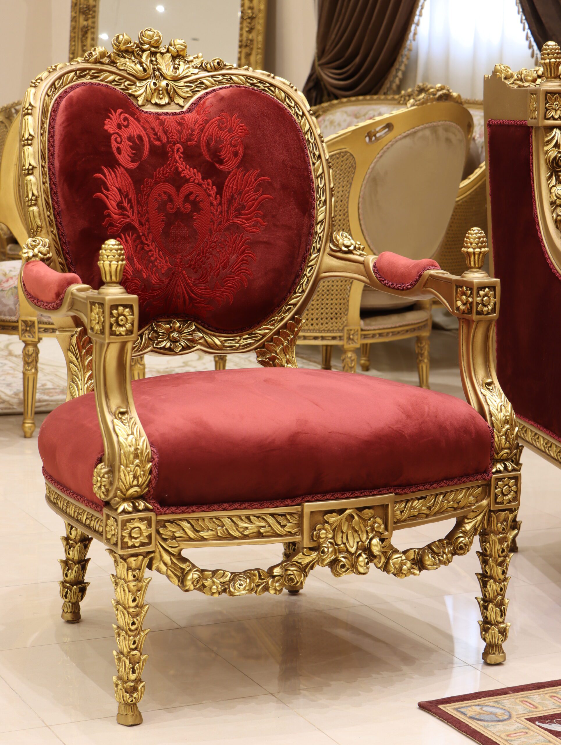 Handmade Red King Chair 2 | Mobilia Cleopatra 3 Handmade Red King Chair 2 - Image 1