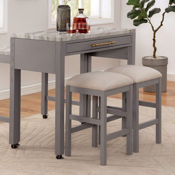 Whitehall Counter Ht. Table Rustic White/Light Gray/Beige by Furniture of America. - Image 2