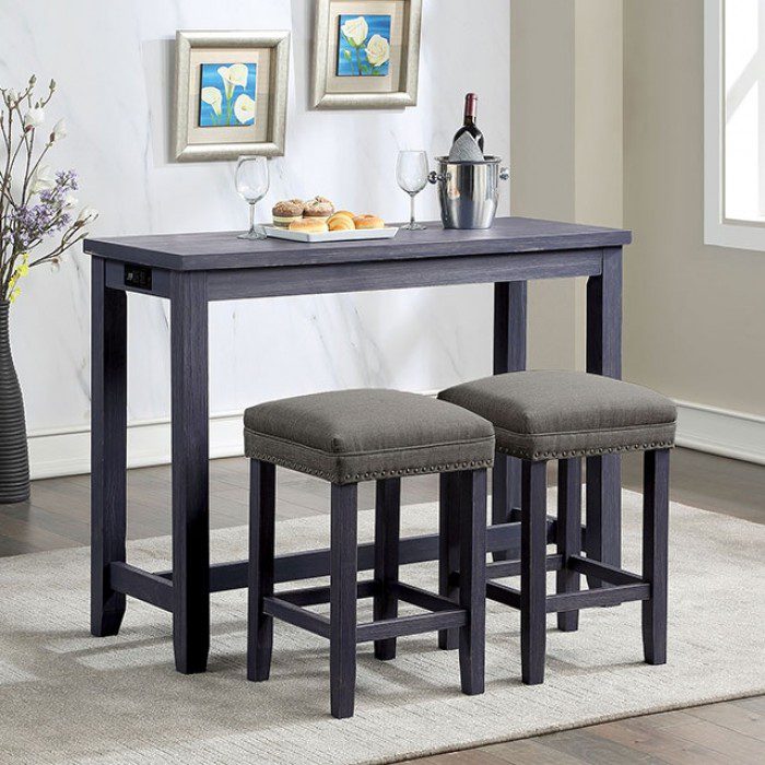 Caerleon 3 Pc. Counter Ht. Set Transitional Antique Blue/Gray By Furniture Of America | Mobilia Cleopatra 3 Caerleon 3 Pc. Counter Ht. Set Transitional Antique Blue/Gray by Furniture of America - Image 1