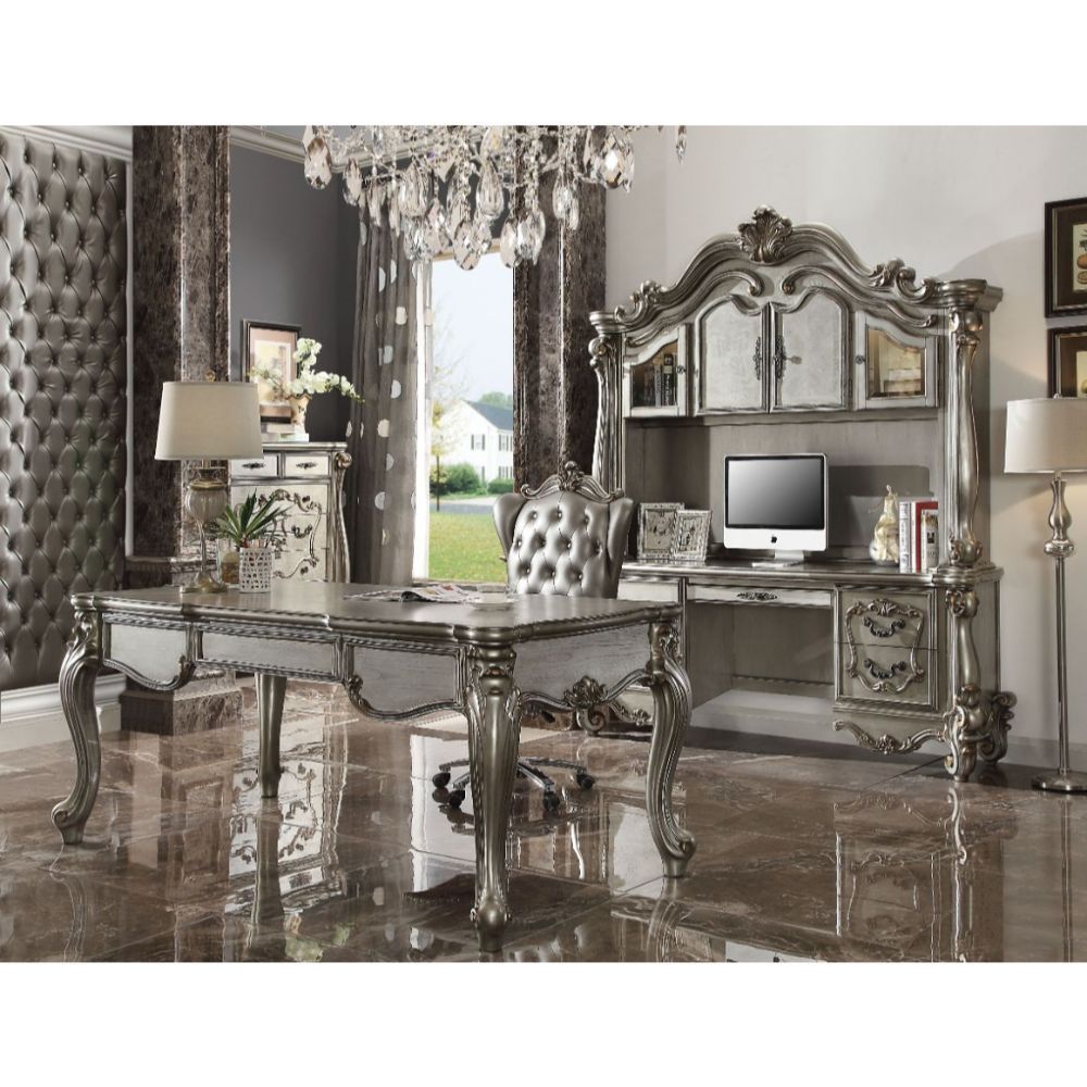 Silver Leather & Antique Platinum Finish Versailles Executive Office Chair 92822 By Acme | Mobilia Cleopatra 3 Silver Leather & Antique Platinum Finish Versailles Executive Office Chair 92822 by ACME - Image 1