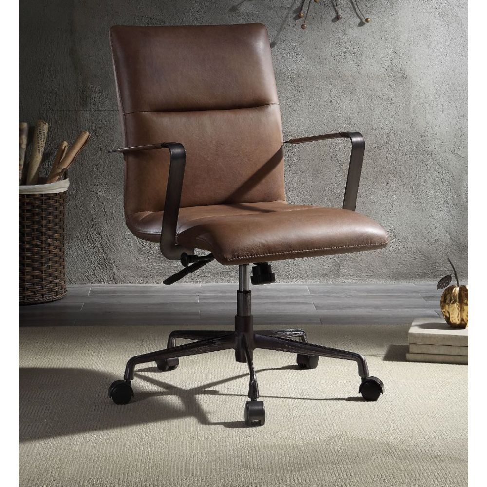 Chocolate Leather Indra Office Chair 92568 By Acme | Mobilia Cleopatra 3 Chocolate Leather Indra Office Chair 92568 by ACME - Image 1