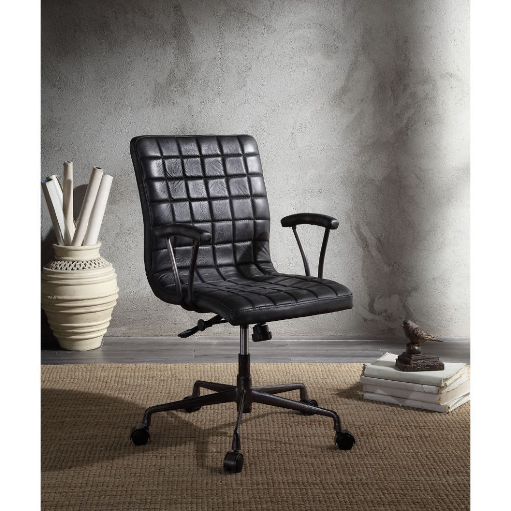 Black Leather Barack Office Chair 92557 By Acme | Mobilia Cleopatra 3 Black Leather Barack Office Chair 92557 by ACME - Image 1
