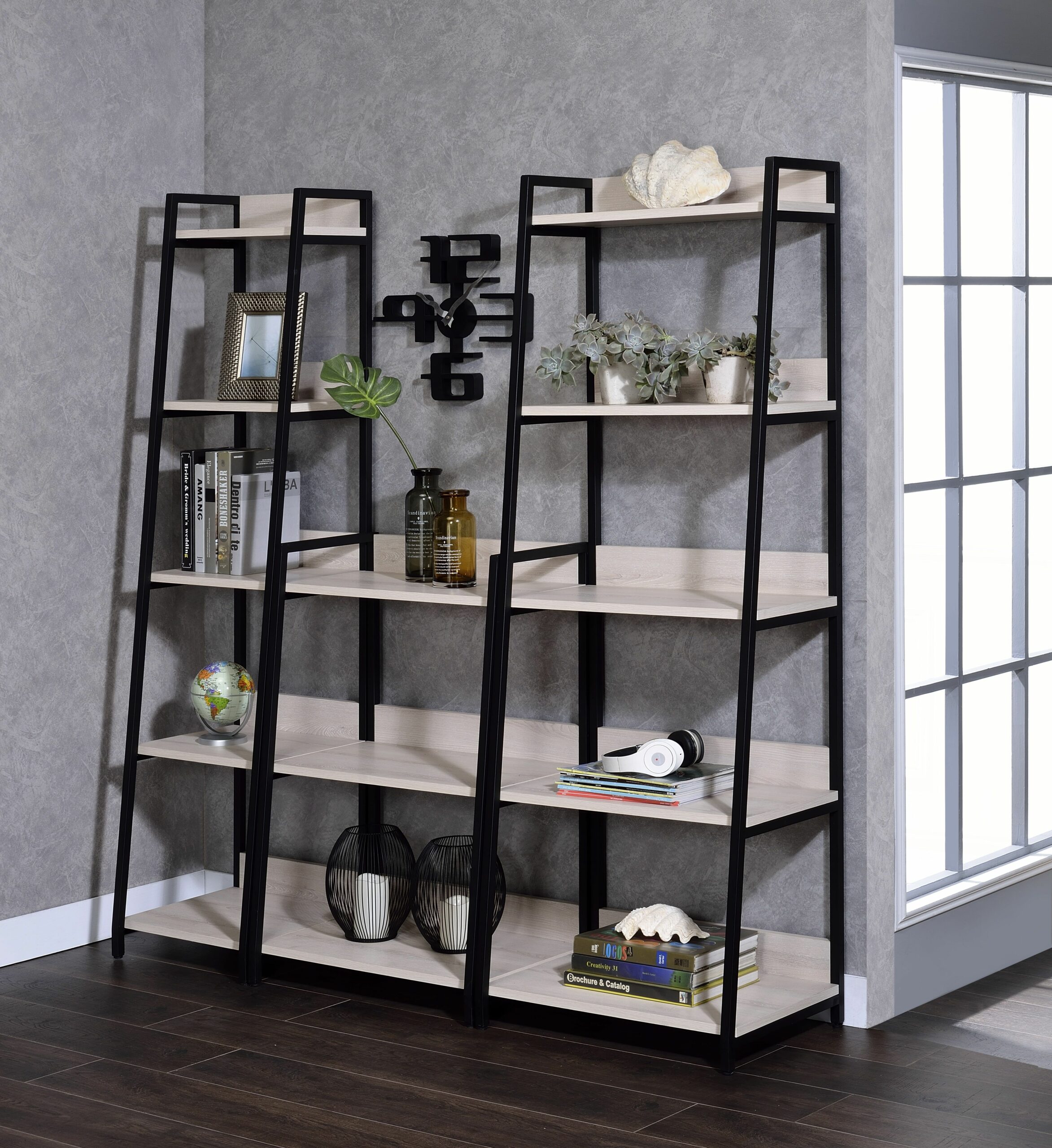 Natural & Black Wendral Bookshelf 92672 By Acme | Mobilia Cleopatra 3 Natural & Black Wendral Bookshelf 92672 by ACME - Image 1
