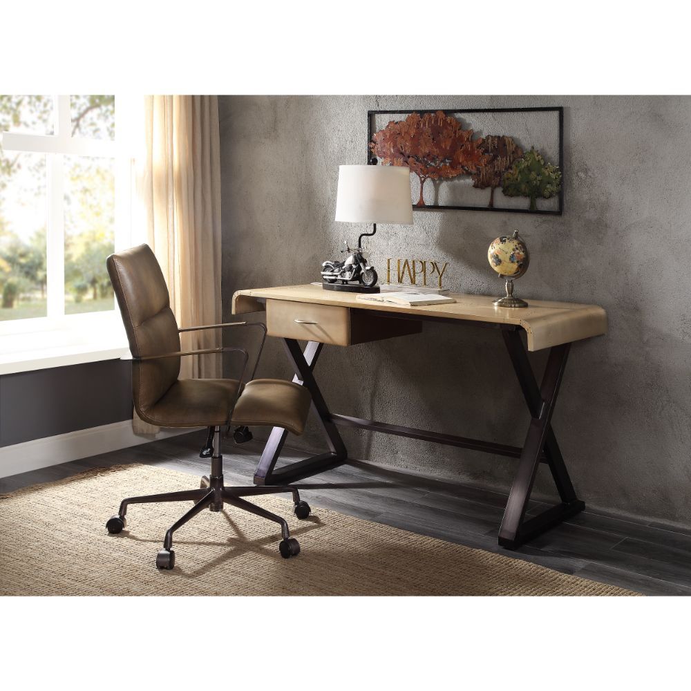 Gold Aluminum Danton Executive Writing Desk 92424 By Acme | Mobilia Cleopatra 3 Gold Aluminum Danton Executive Writing Desk 92424 by ACME - Image 1