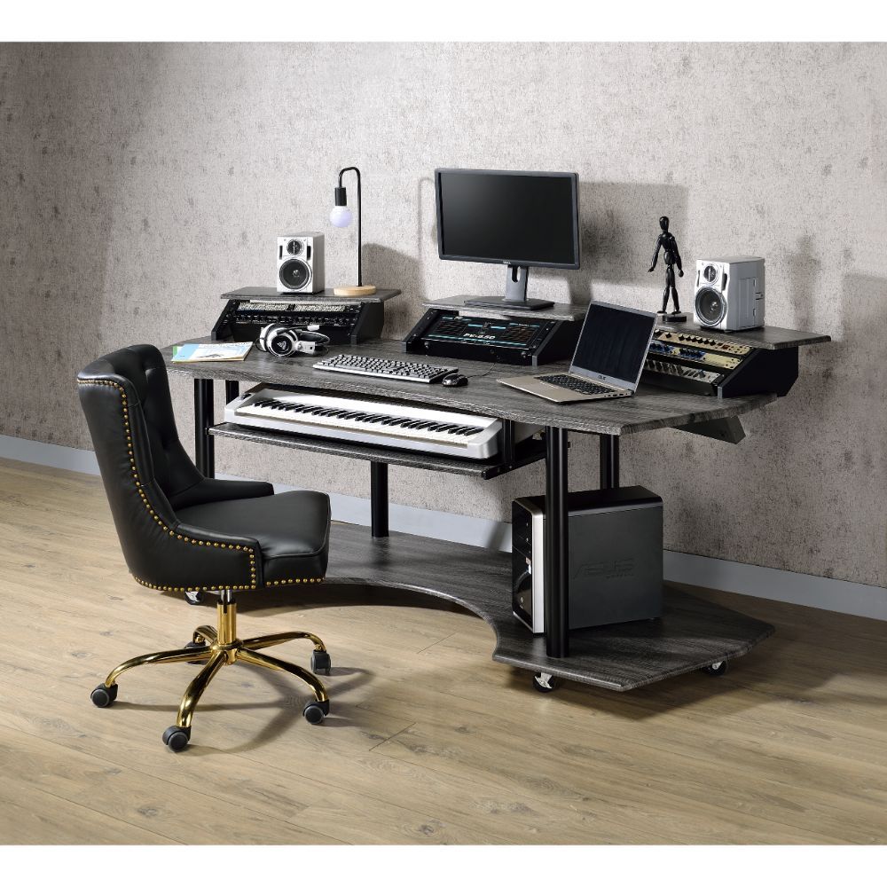 Contemporary Eleazar Music Recording Studio Desk W/ 2 Stands By Acme, Black Oak | Mobilia Cleopatra 3 Contemporary Eleazar Music Recording Studio Desk w/ 2 Stands By Acme, Black Oak - Image 1