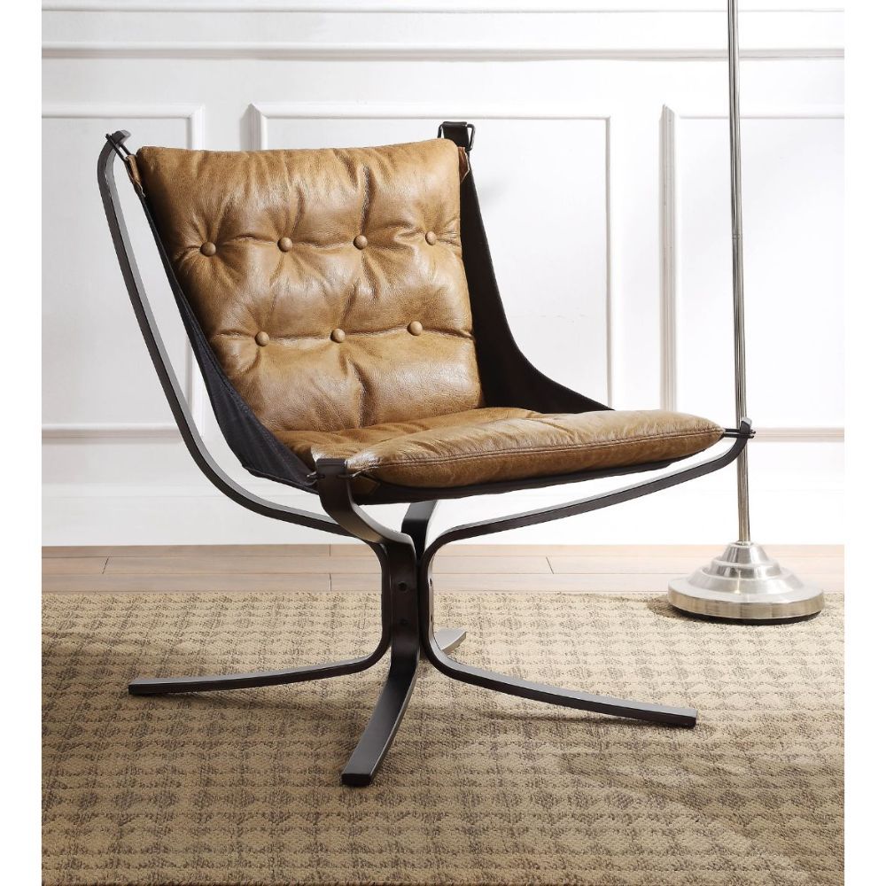Carney Coffee Leather Accent Chair By Acme | Mobilia Cleopatra 3 Carney Coffee Leather Accent Chair by ACME - Image 1