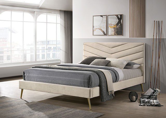 Beige Vivar Bed Cm7220Bg By Furniture Of America | Mobilia Cleopatra 3 Beige VIVAR BED CM7220BG By Furniture of America - Image 1