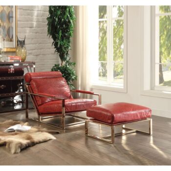 Red Leather Quinto Accent Chair 96672 by ACME
