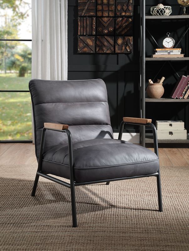 Gray Leather Nignu Accent Chair 59950 By Acme | Mobilia Cleopatra 3 Gray Leather Nignu Accent Chair 59950 by ACME - Image 1