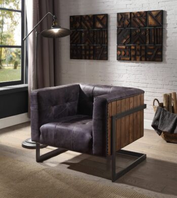 Ebony Leather Sagat Accent Chair 59667 by ACME