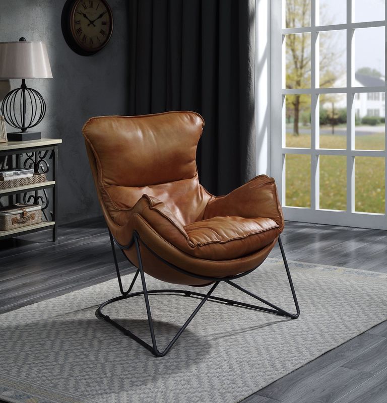 Aperol Top Grain Leather & Black Finish Thurshan Accent Chair 59945 By Acme | Mobilia Cleopatra 3 Aperol Top Grain Leather & Black Finish Thurshan Accent Chair 59945 by ACME - Image 1