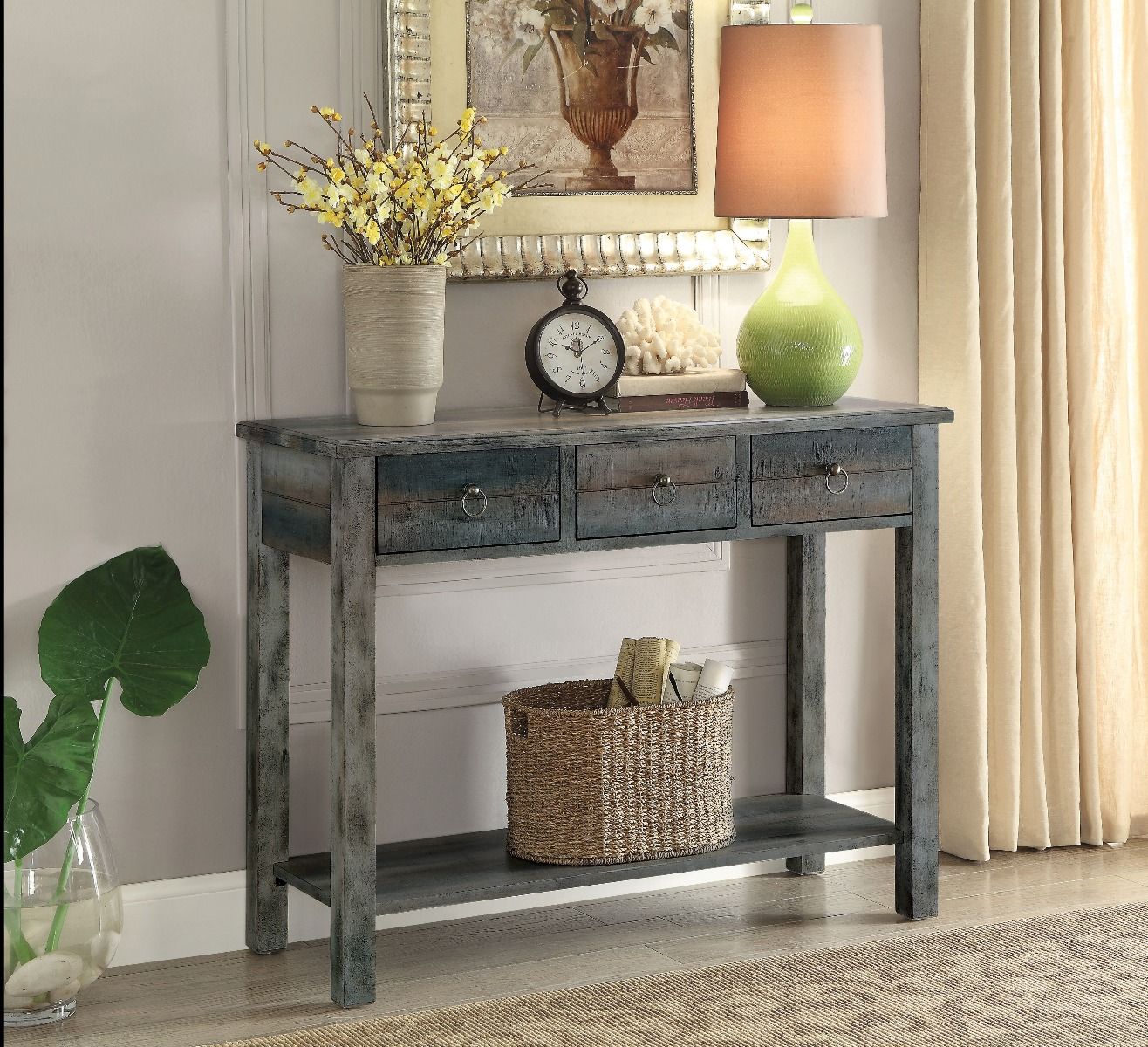 Teal Glancio Console Table 97257 By Acme | Mobilia Cleopatra 3 Teal Glancio Console Table 97257 by ACME - Image 1