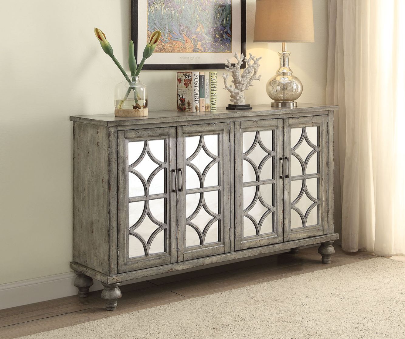 Weathered Gray Velika Console Cabinet 90280 By Acme | Mobilia Cleopatra 3 Weathered Gray Velika Console Cabinet 90280 by ACME - Image 1