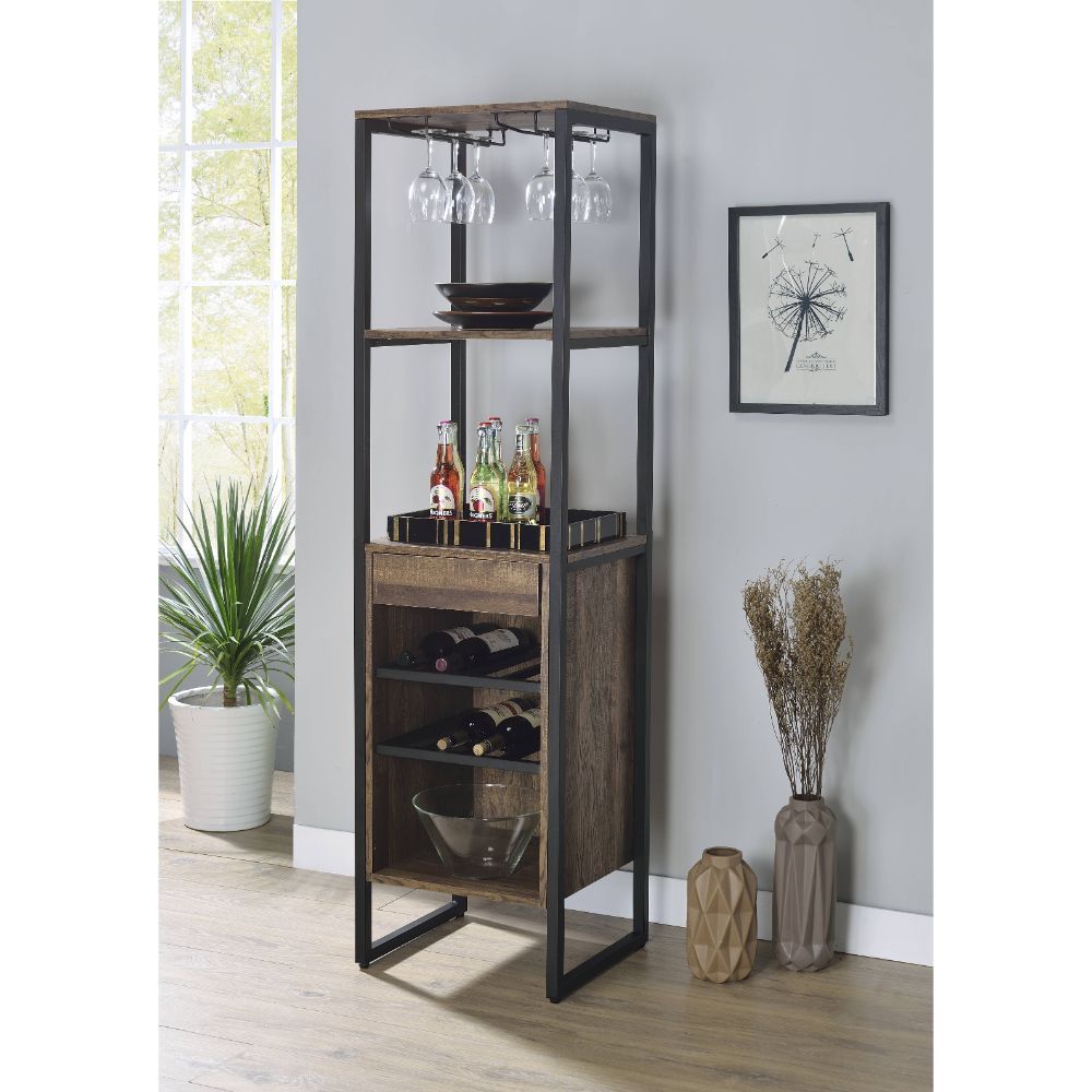 Weathered Oak Narik Wine Cabinet 97800 By Acme | Mobilia Cleopatra 3 Weathered Oak Narik Wine Cabinet 97800 by ACME - Image 1