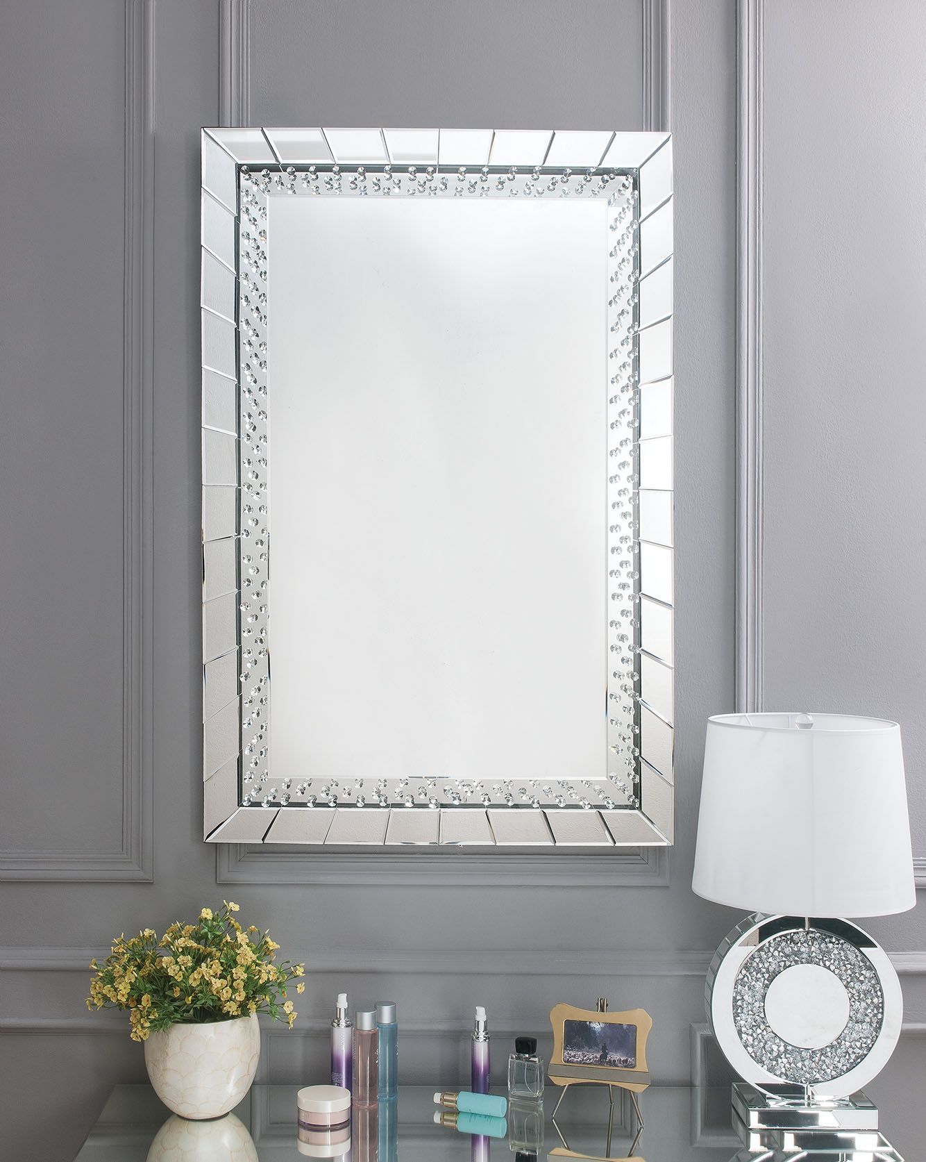 Rectangular Nysa Wall Decor With Mirrored & Faux Crystals By Acme | Mobilia Cleopatra 3 Rectangular Nysa Wall Decor With Mirrored & Faux Crystals by ACME - Image 1