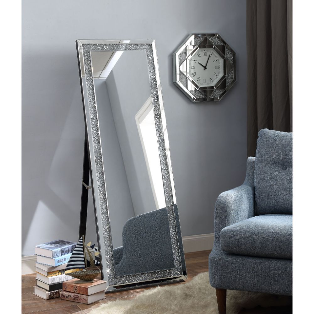 Noralie Accent Floor Mirror With Mirrored & Faux Diamonds By Acme | Mobilia Cleopatra 3 Noralie Accent Floor Mirror With Mirrored & Faux Diamonds by ACME - Image 1