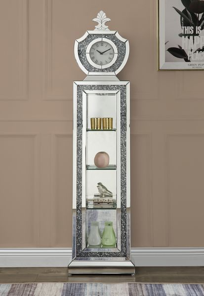 Noralie Grandfather Clock In Mirrored & Faux Diamonds Quartz Mechanism By Acme | Mobilia Cleopatra 3 Noralie Grandfather Clock In Mirrored & Faux Diamonds Quartz Mechanism by ACME - Image 1