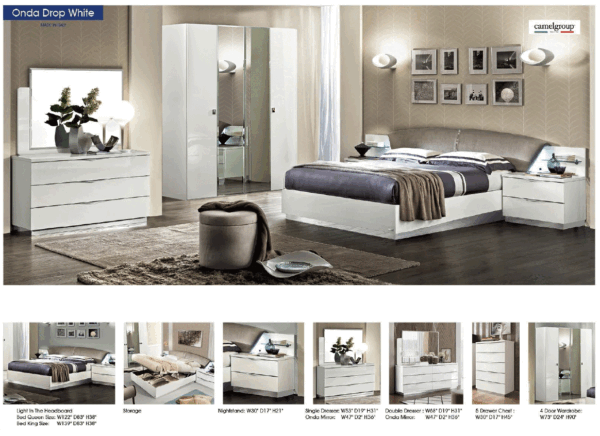 High Gloss Lacquer Onda DROP Bedroom Set WHITE p6734 By ESF Furniture - Image 2