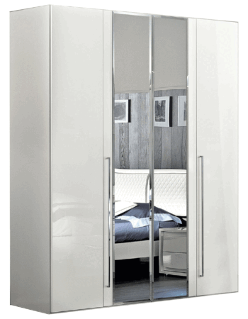 High Gloss Lacquer Dama Bianca 4 Door Glass Doors Wardrobe White i23984 By ESF Furniture