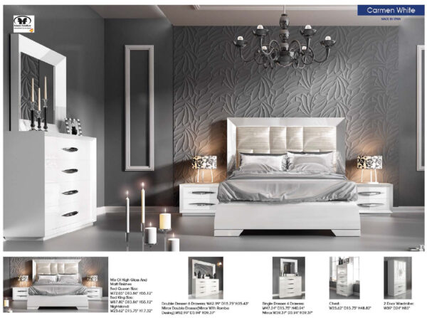 High Gloss Lacquer, Mat Carmen Bedroom Set White p7227 By ESF Furniture - Image 2