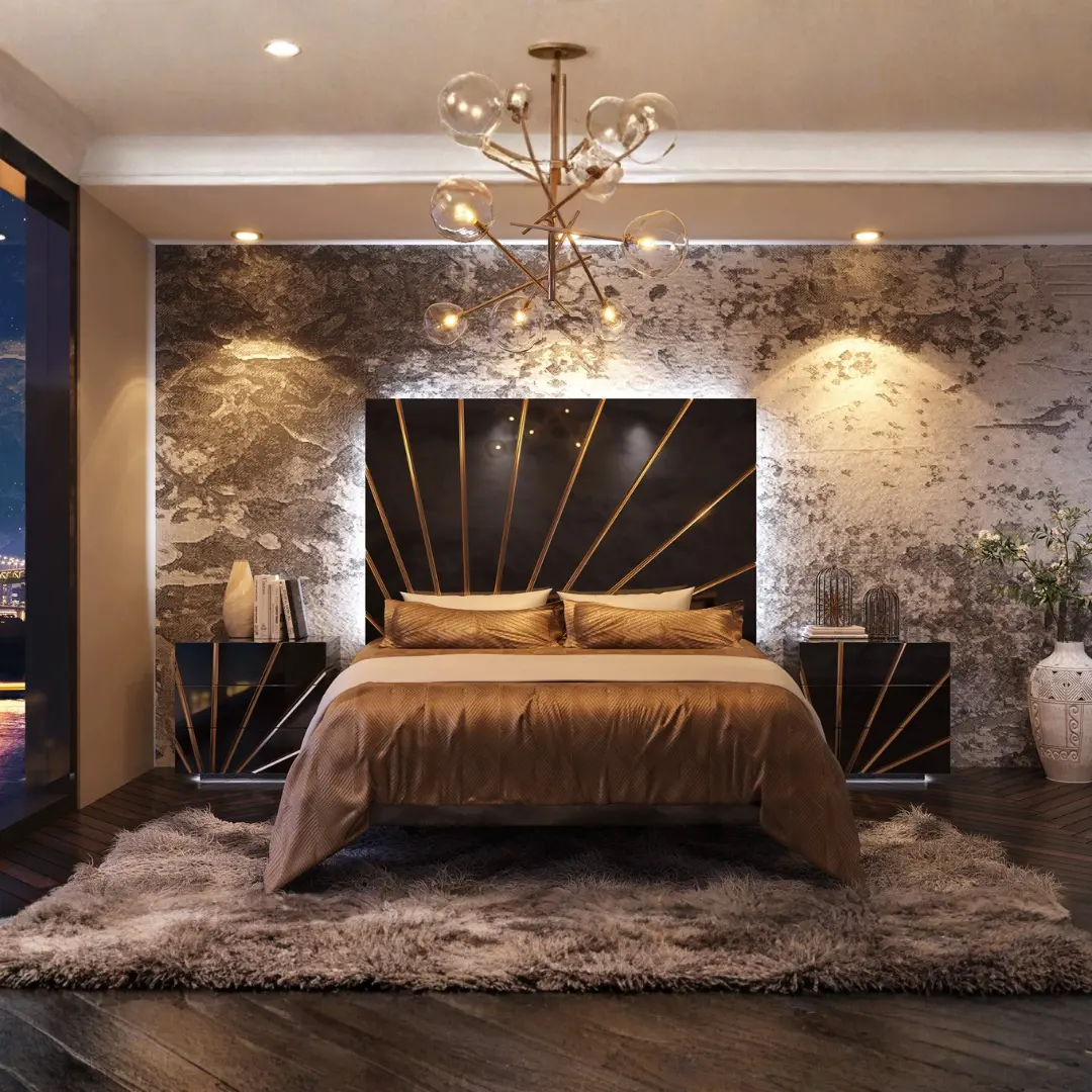 Mat, Shiny Oro Black Bedroom Set By Esf Furniture | Mobilia Cleopatra 3 Mat, Shiny Oro Black Bedroom Set