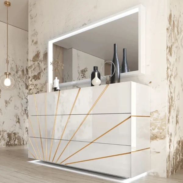 High Gloss Lacquer Oro White Bedroom Set