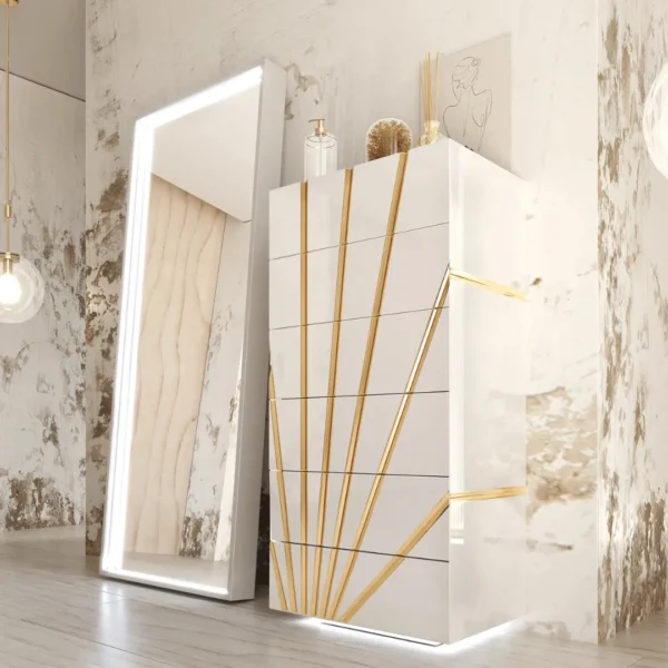 High Gloss Lacquer Oro White Bedroom Set