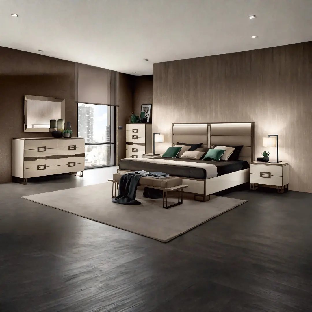High Gloss Lacquer Poesia Bedroom Set With Light By Esf Furniture | Mobilia Cleopatra 3 High Gloss Lacquer Poesia Bedroom Set with Light