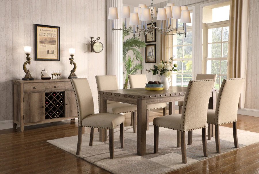 Wooden Rustic Dining Set 7 Pc By Mcferran | Mobilia Cleopatra 3 Wooden Rustic Dining Set 7 PC By McFerran - Image 1