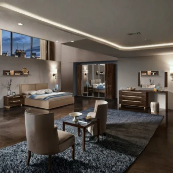 High Gloss Lacquer, Mat Smart Bedgroup Walnut Bedroom Set Additional Items By ESF Furniture
