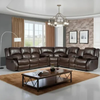 Brown Pu Leather 3PC Set Sectional By McFerran