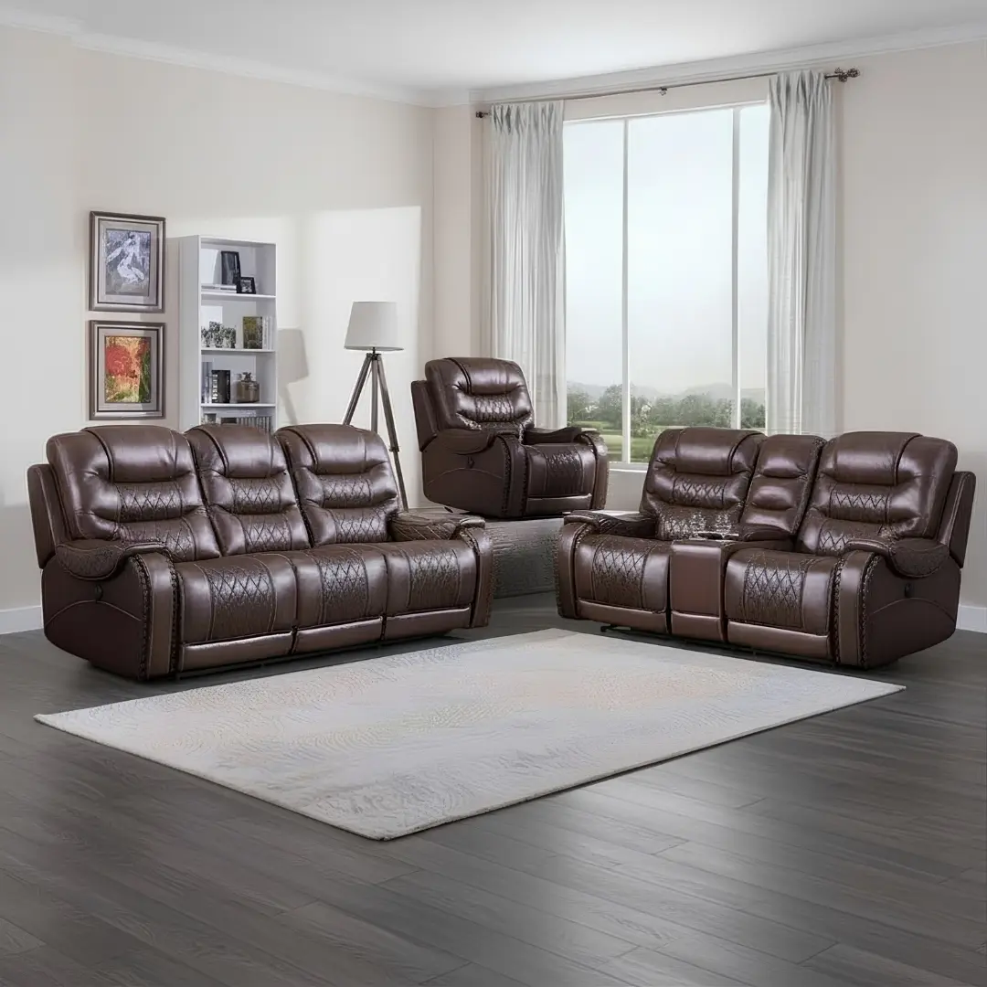 Leather Brown 2 Pc Sofa Set By Mcferran | Mobilia Cleopatra 3 Leather Brown 2 Pc Sofa Set By McFerran - Image 1