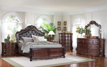 B527-EK/CK/Q Tufted leather Brown Bed By McFerran