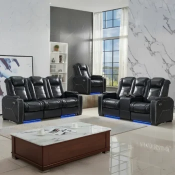 Black Leather 2PC Living Room Set By McFerran