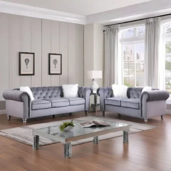 Sf2009 Tufted Grey Velvet 2PC Living Set by McFerran