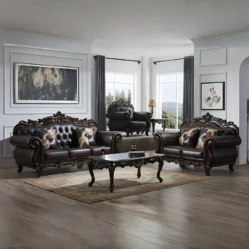 Tufted Leather Brown 2PC Living Set By McFerran