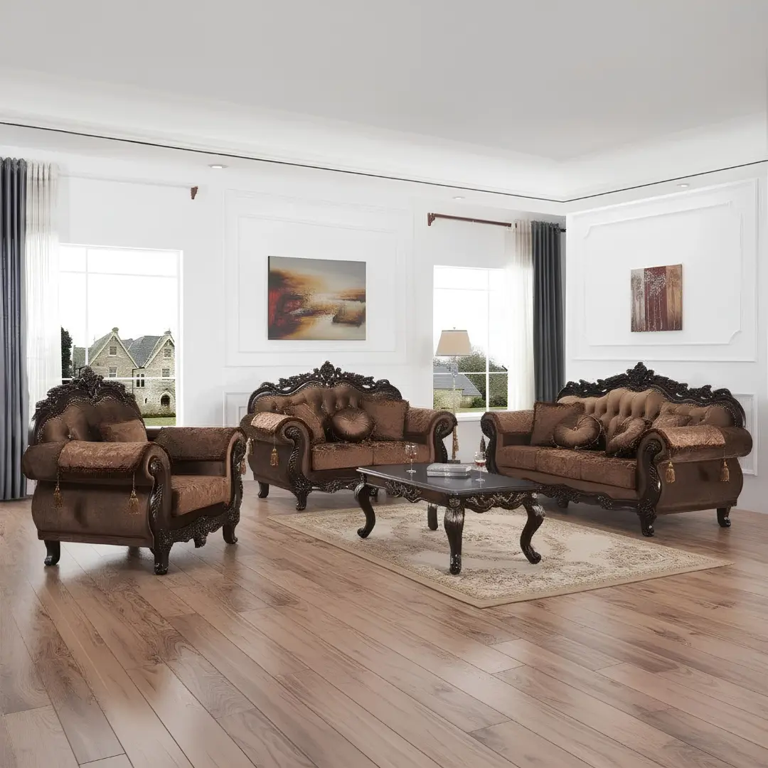 Classic Brown Wooden 2Pc Living Set By Mcferran | Mobilia Cleopatra 3 Classic Brown Wooden 2PC Living Set By McFerran - Image 1