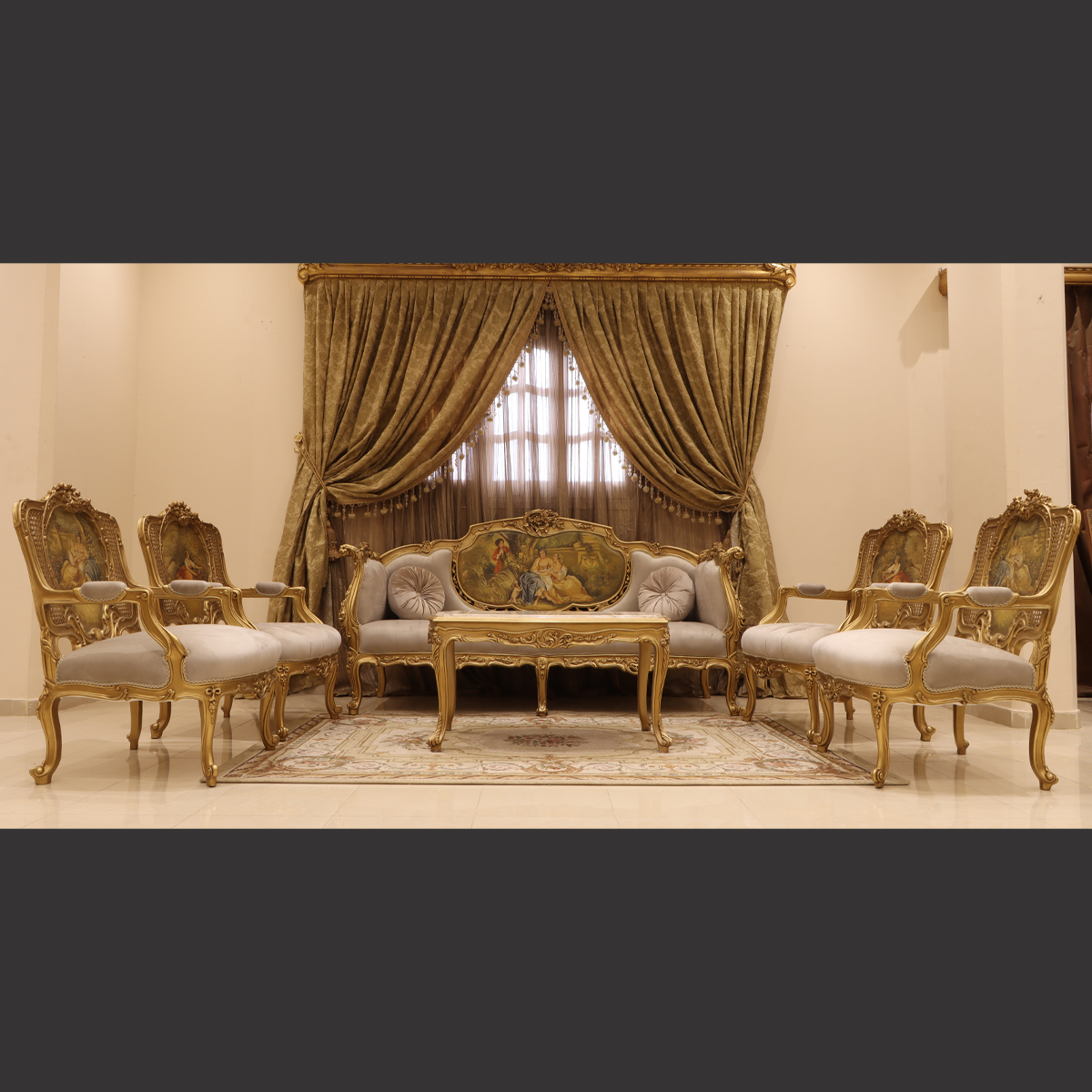 Mc-10 Moka Beige Baroque Sofa Set . | Mobilia Cleopatra 3 MC-10 moka beige Baroque sofa set . - Image 1