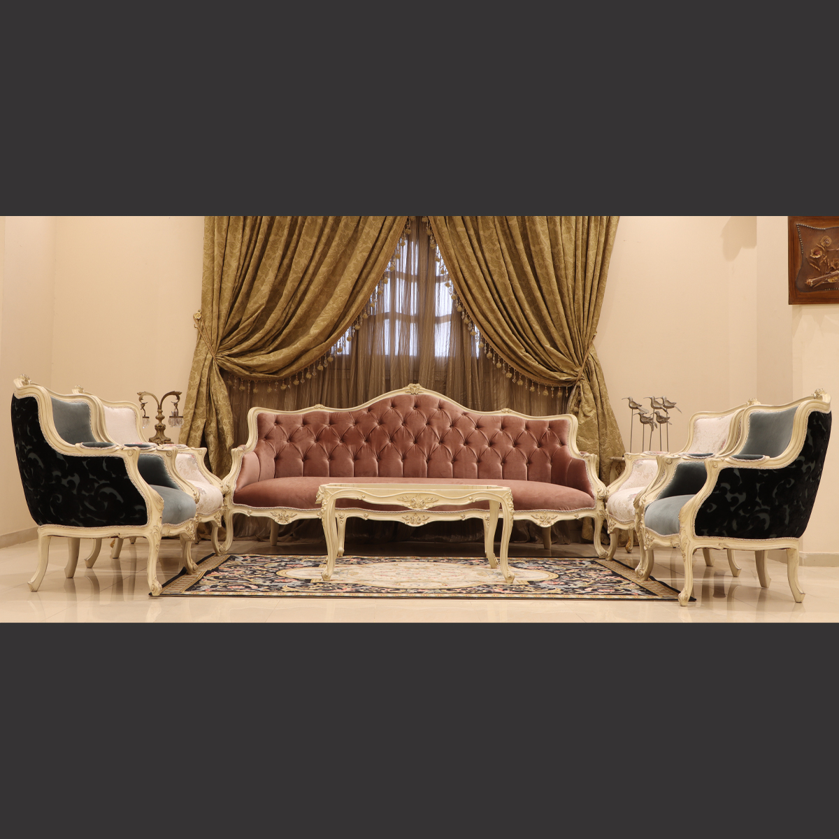 Mc-36 Titanium / Blush Neoclassic Sofa Set. | Mobilia Cleopatra 3 MC-36 titanium / blush Neoclassic sofa set. - Image 1