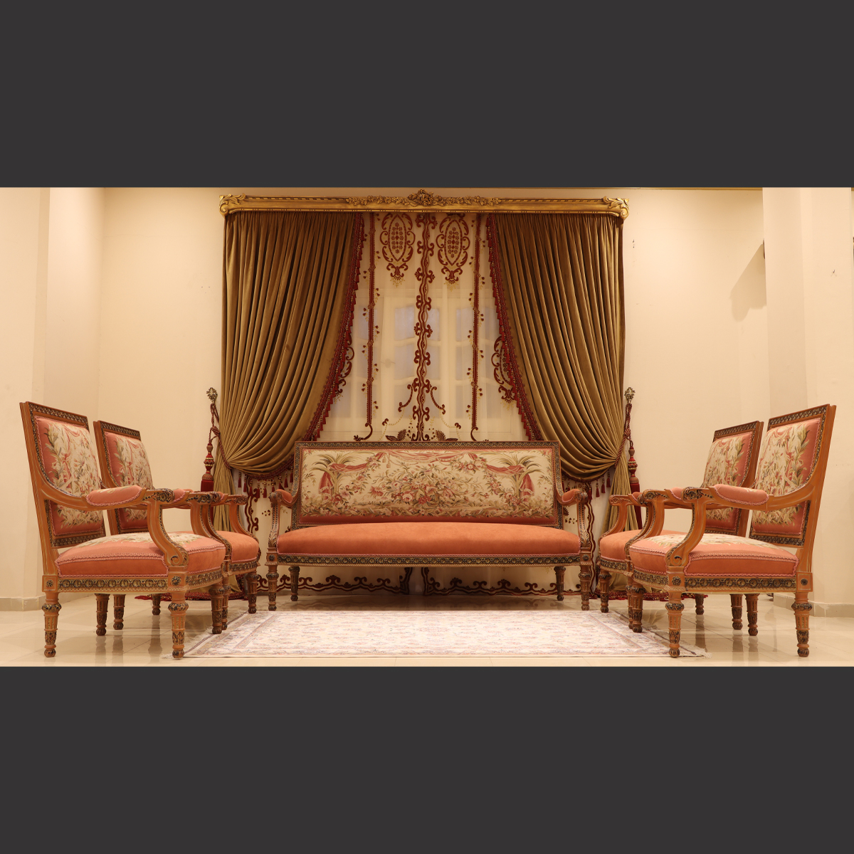 Mc-39 Ginger Brown Baroque Neoclassic Sofa Set | Mobilia Cleopatra 3 MC-39 ginger brown Baroque Neoclassic sofa set - Image 1